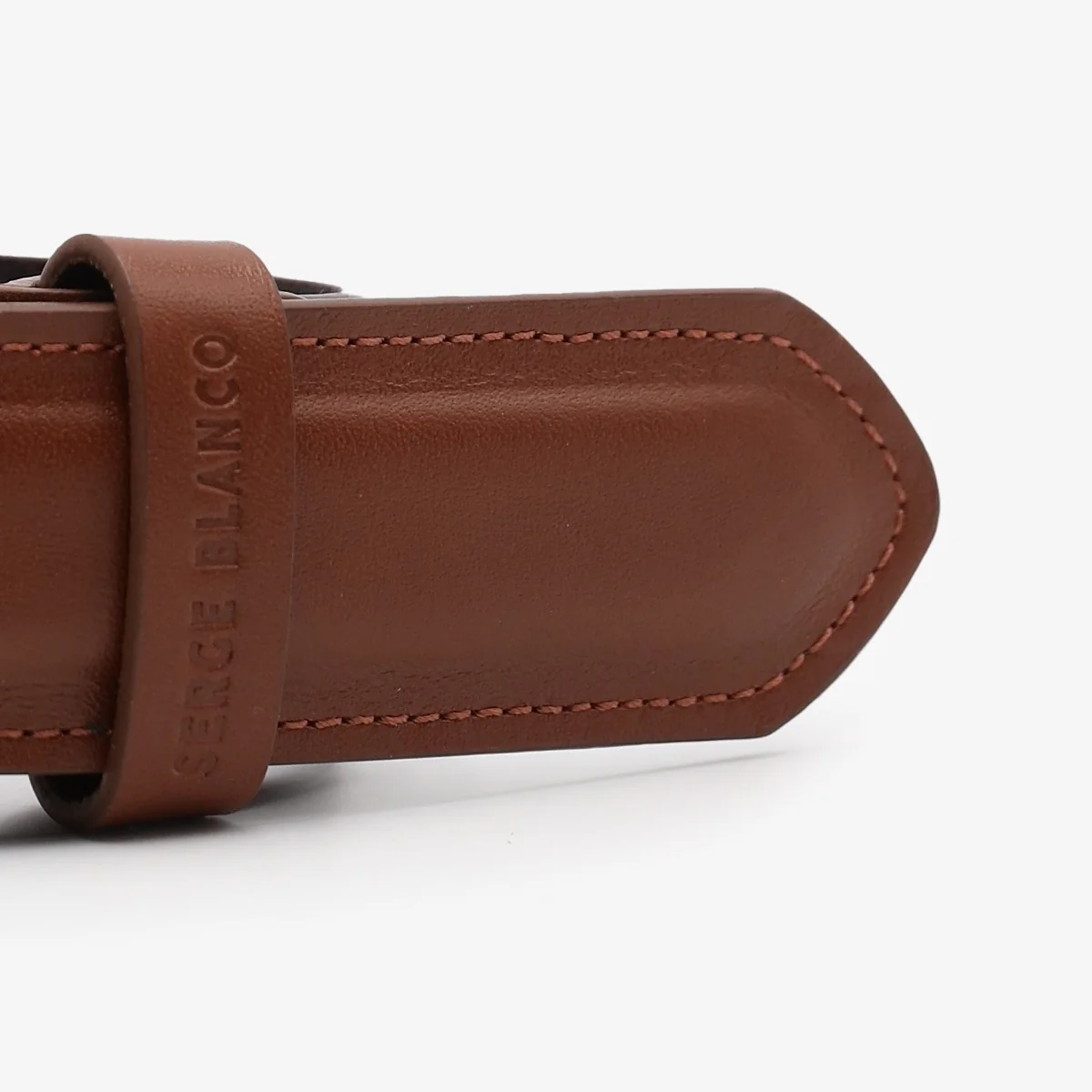 Ceinture en cuir avec surpiqûre ton sur ton marron - Image 3
