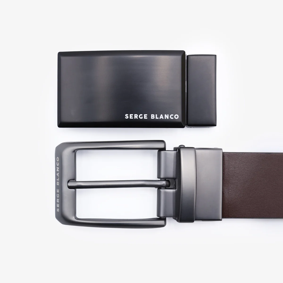 Ceinture en cuir bovin noire sans surpiqûre réversible - Image 3
