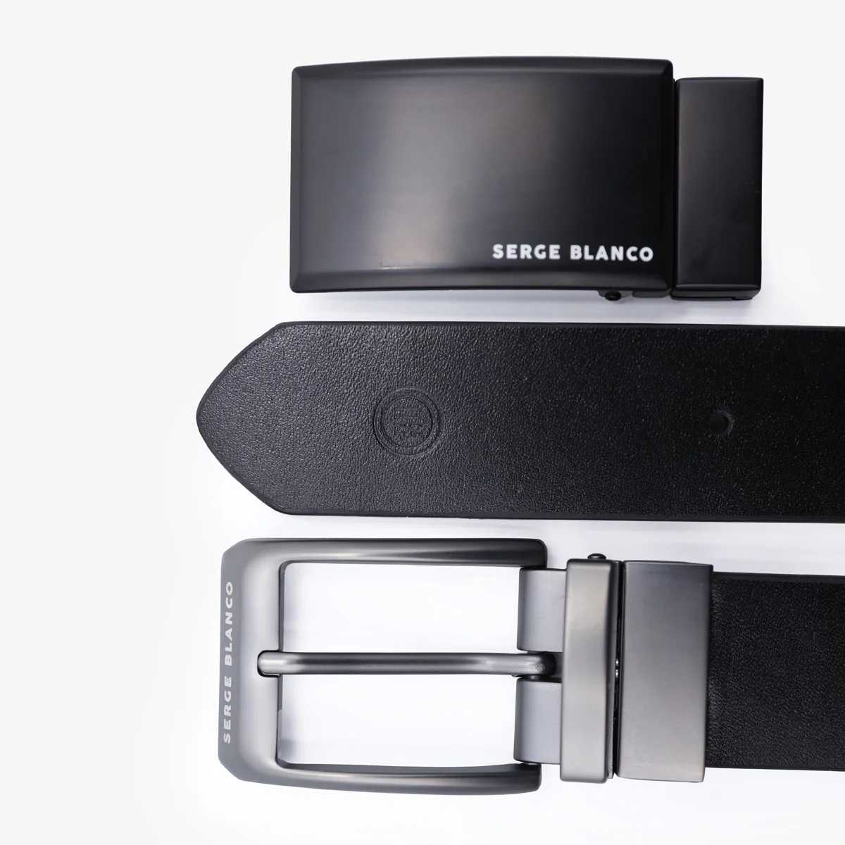 Ceinture en cuir bovin noire sans surpiqûre réversible - Image 4