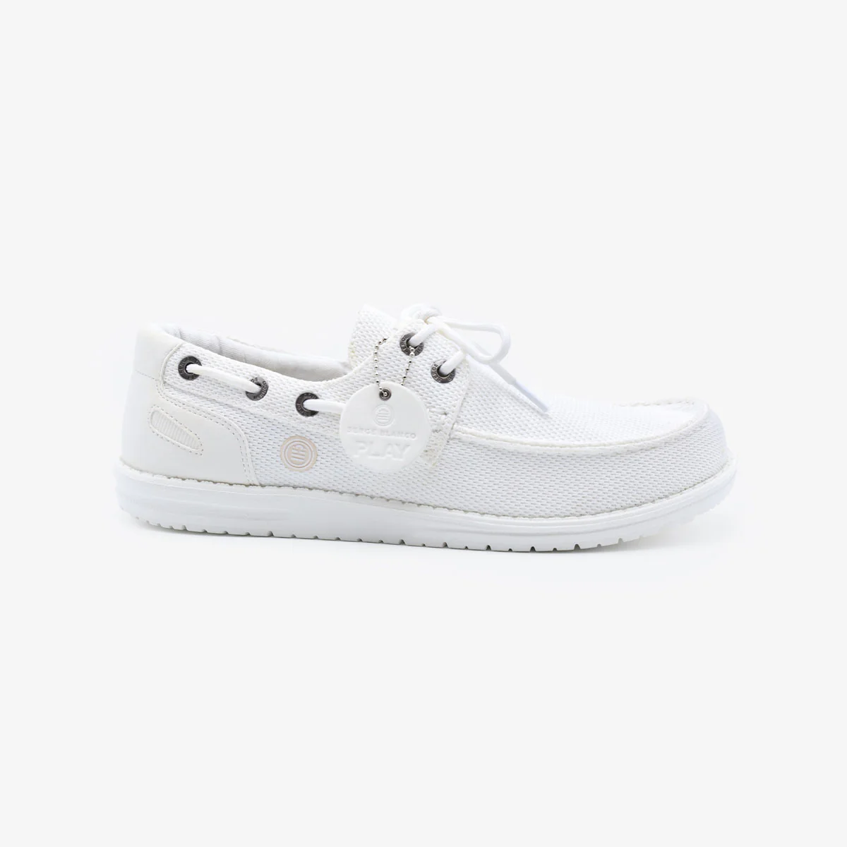 Chaussures bateau Socoa blanc off-white en maille stretch - Image 3