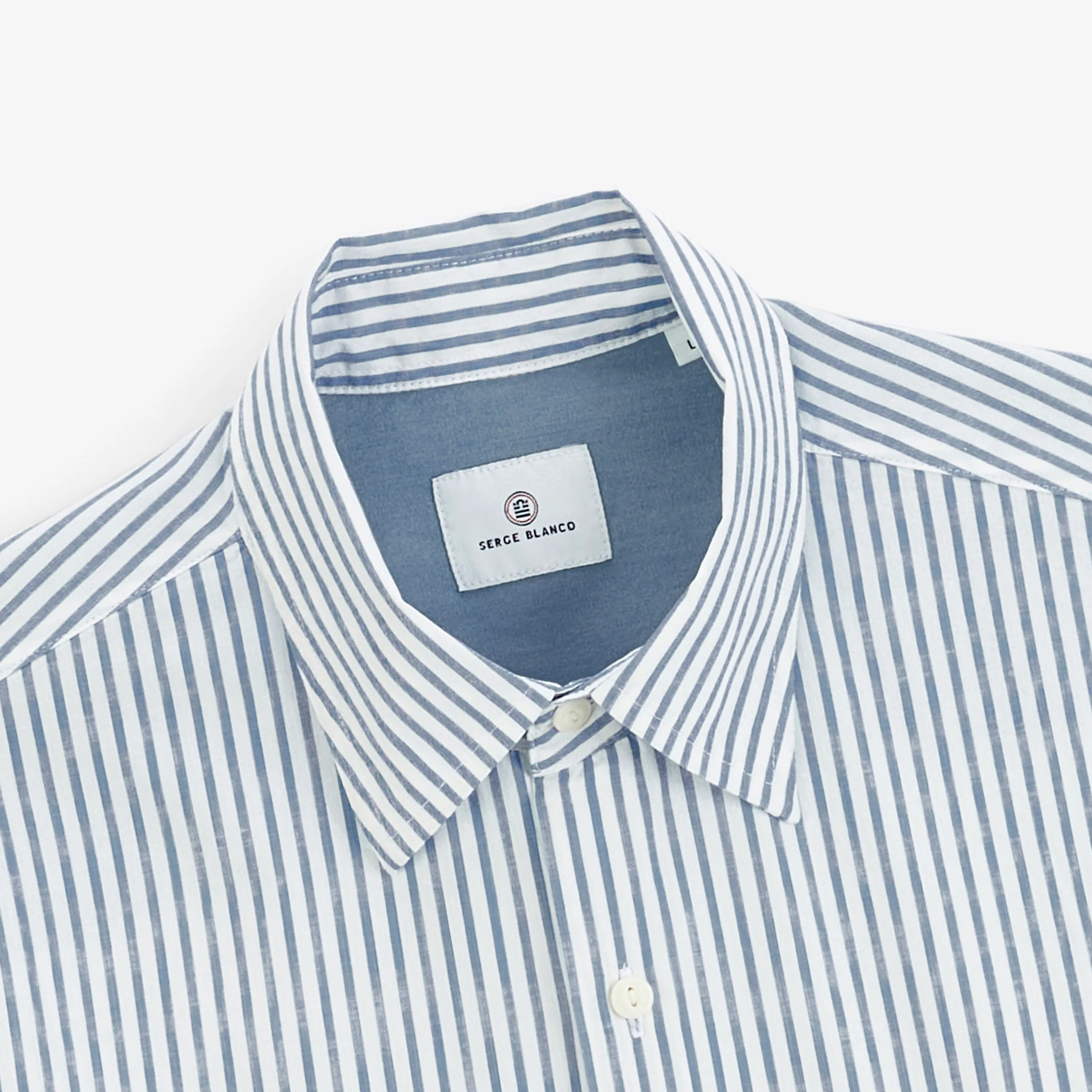 Chemise manches longues rayée en coton bleu - Image 3