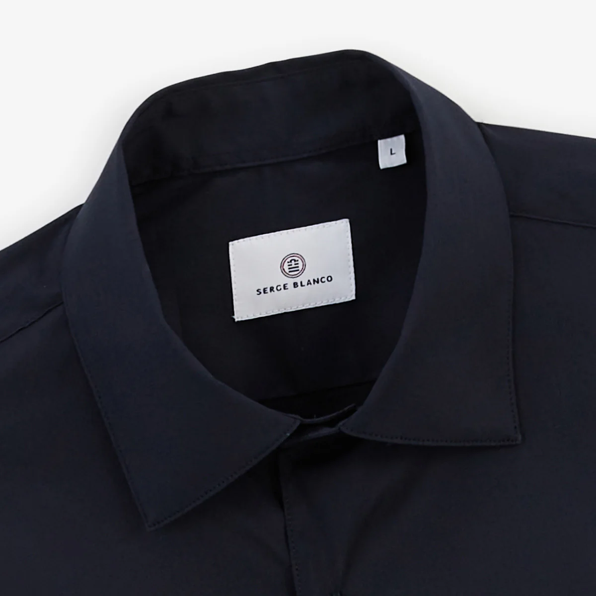 Chemise manches longues en coton stretch unie bleu marine - Image 3