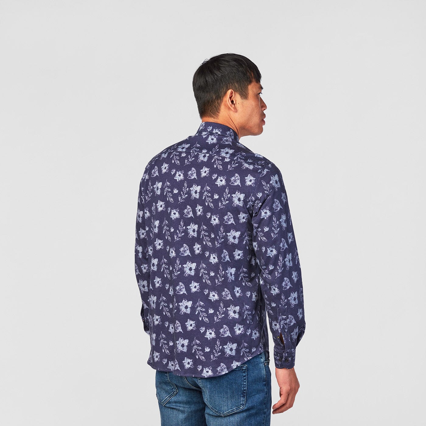 Chemise à motifs manches longues bleu marine en coton - Image 3