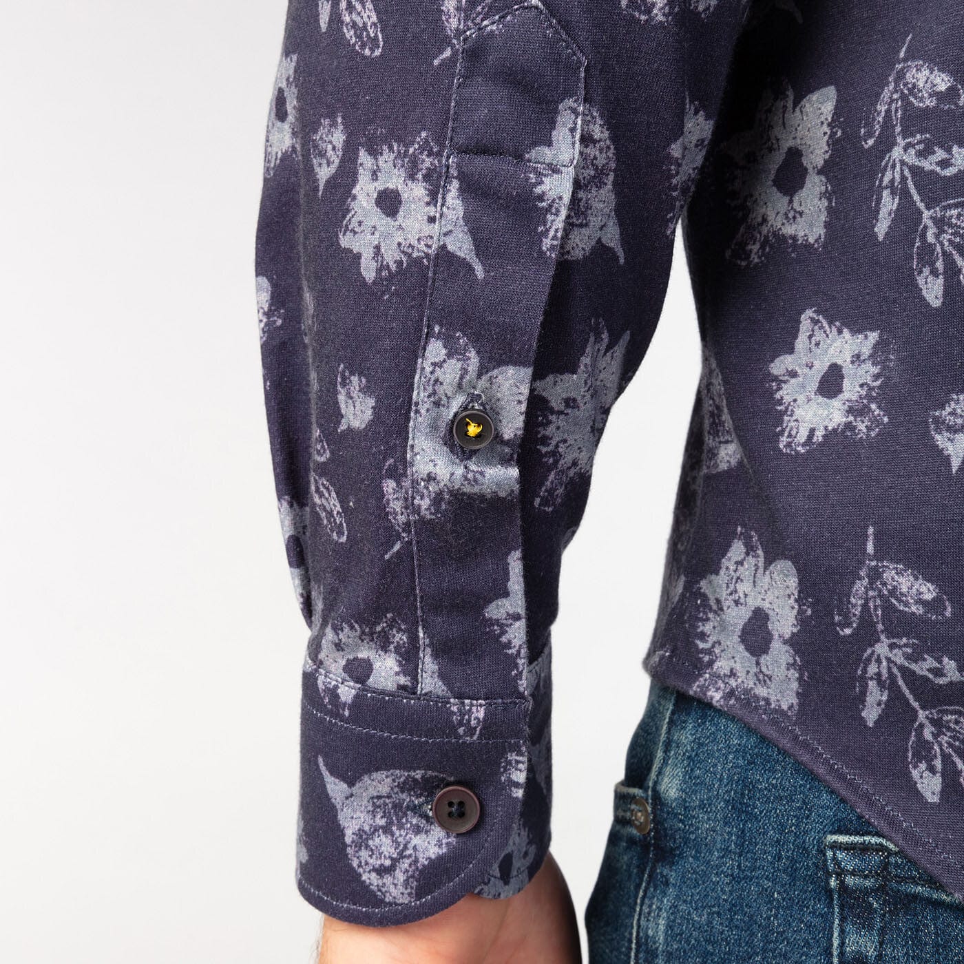 Chemise à motifs manches longues bleu marine en coton - Image 4