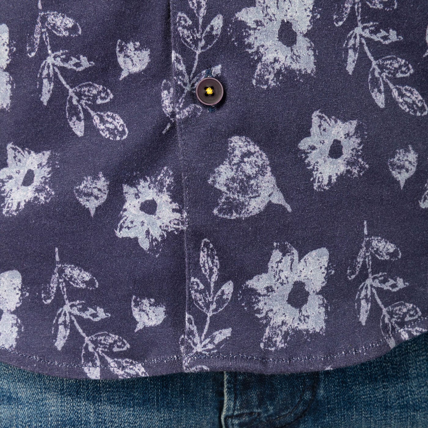 Chemise à motifs manches longues bleu marine en coton - Image 5