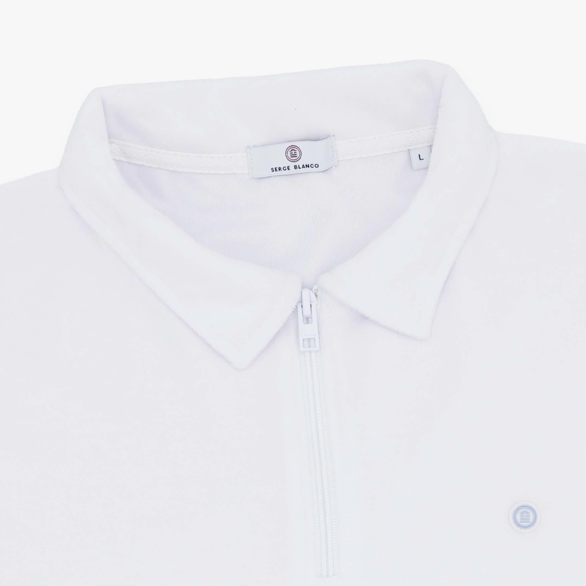 Polo manches courtes en éponge avec col zippé blanc - Image 3