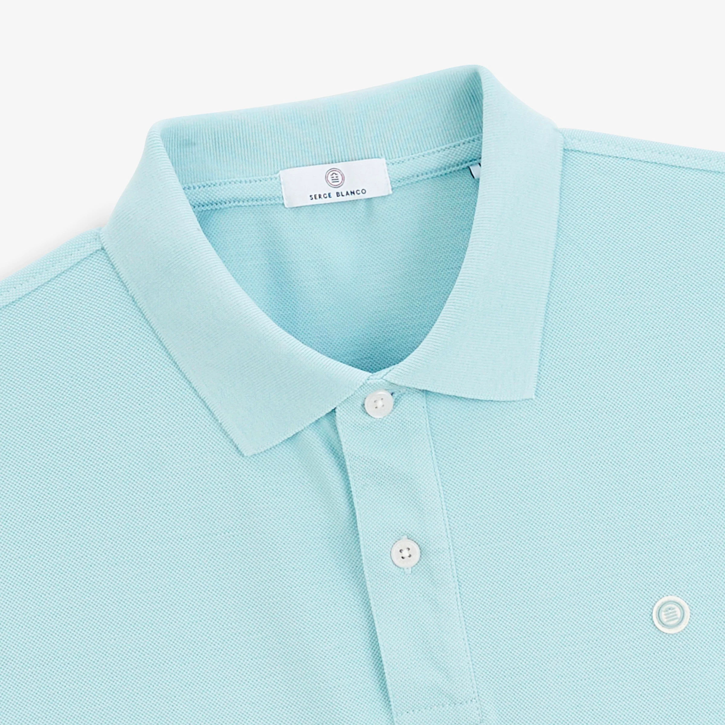 Polo piqué Lucas manches courtes en coton bleu brise - Image 3