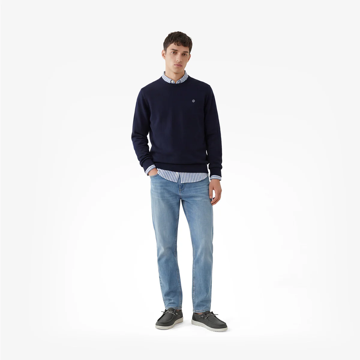 Pull col rond en coton et laine bleu marine Maximus - Image 6