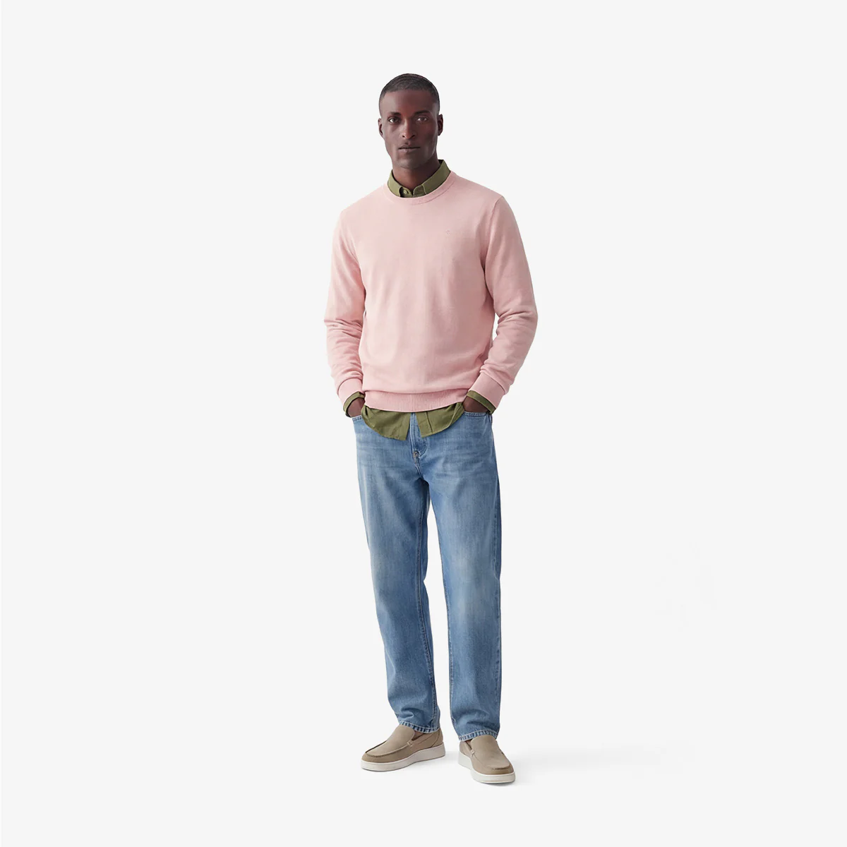 Pull col rond en coton et laine rose Maximus - Image 6