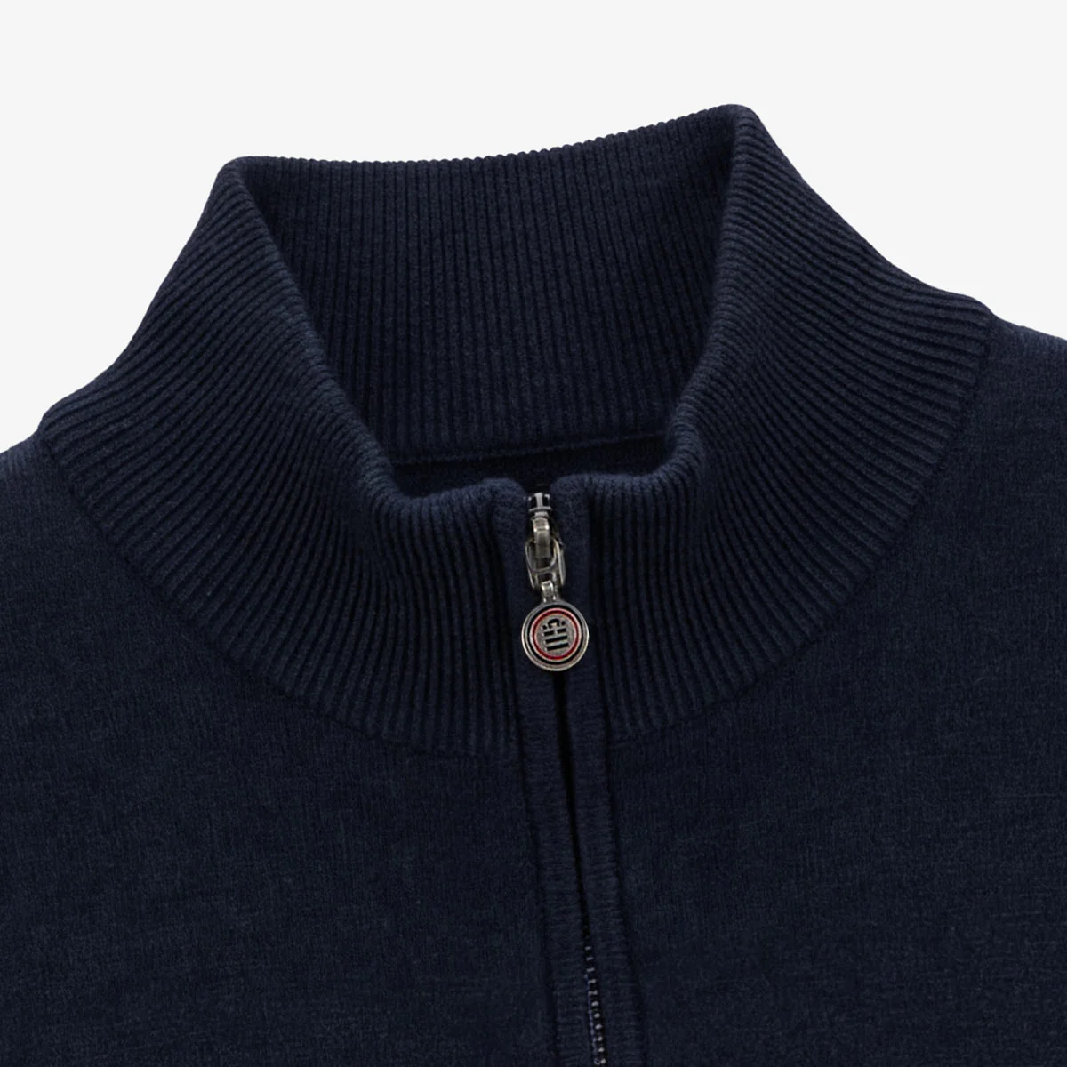 Pull col zippé en coton et laine bleu marine Malo - Image 4