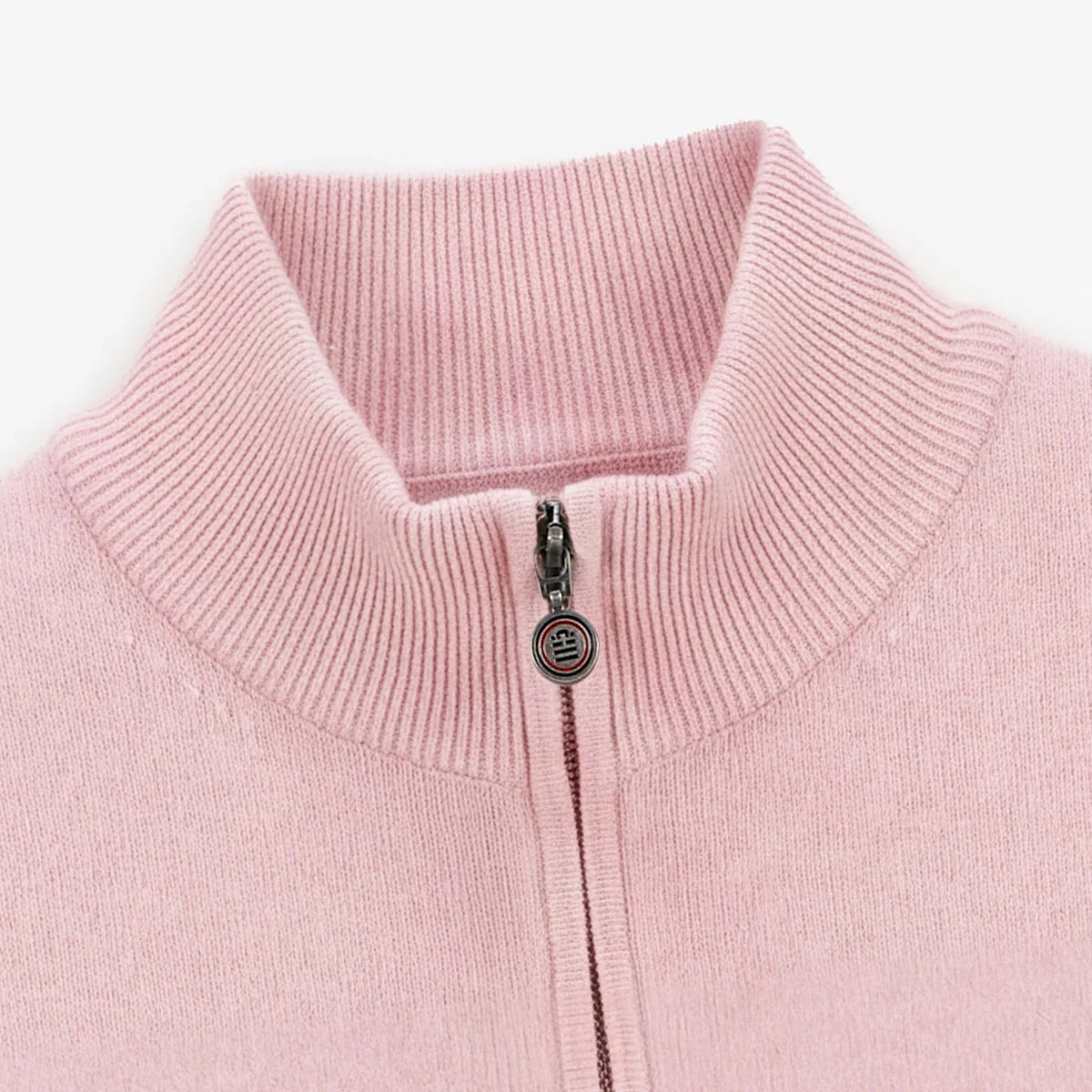 Pull col zippé en coton et laine rose Malo - Image 3
