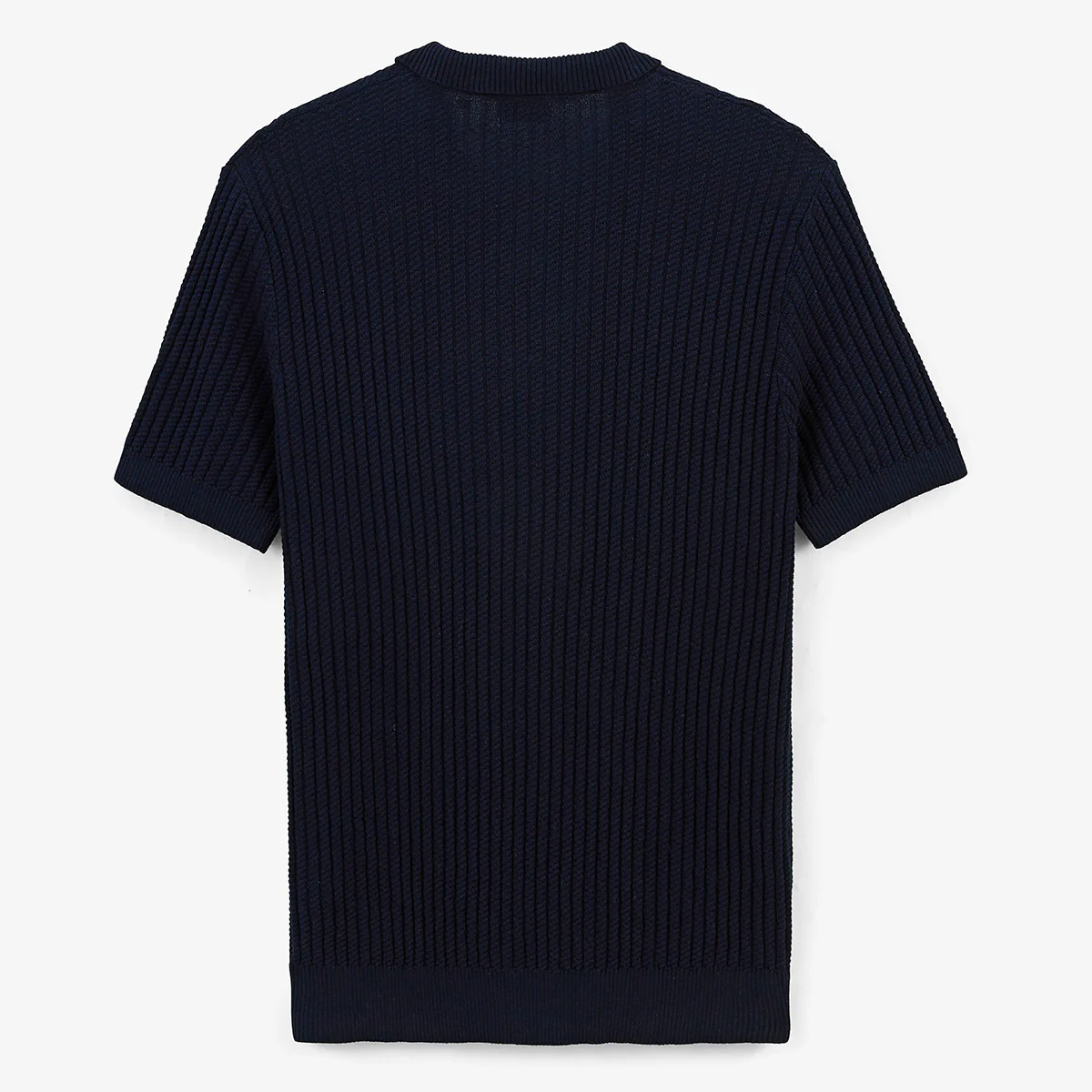 Pull manches courtes Milan à col polo en coton et lin bleu marine - Image 3