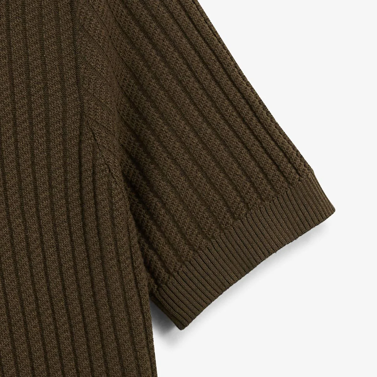 Pull manches courtes col polo en coton et lin marron argile Milan - Image 6