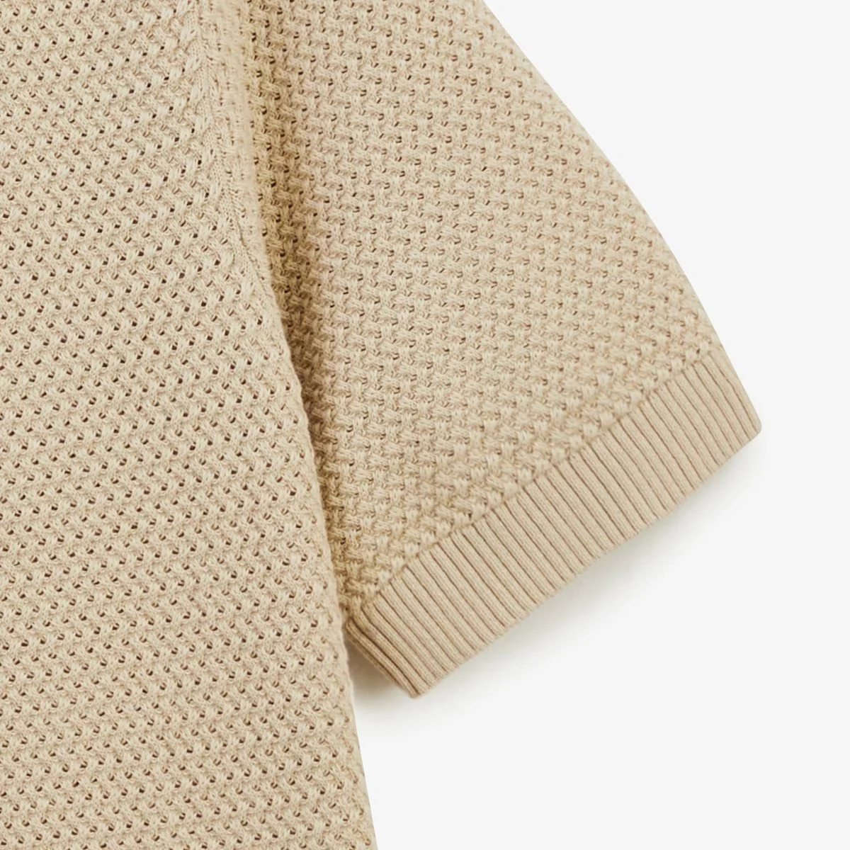 Pull manches courtes col rond coton beige avoine Milazzo - Image 5