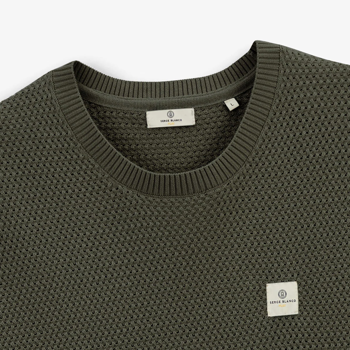 Pull manches courtes col rond coton vert army Milazzo - Image 3