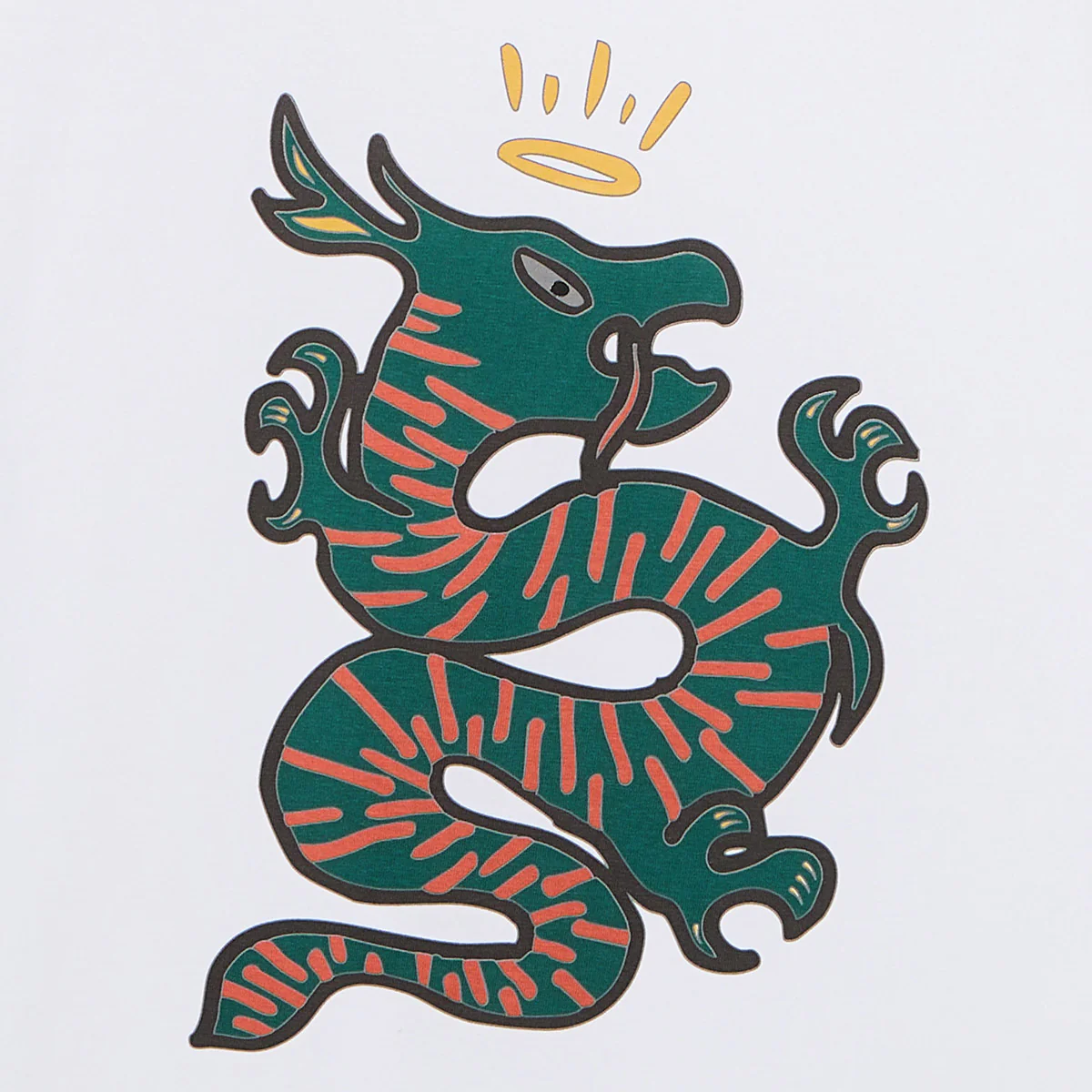 T-shirt col rond blanc en coton imprimé dos dragon - Image 5