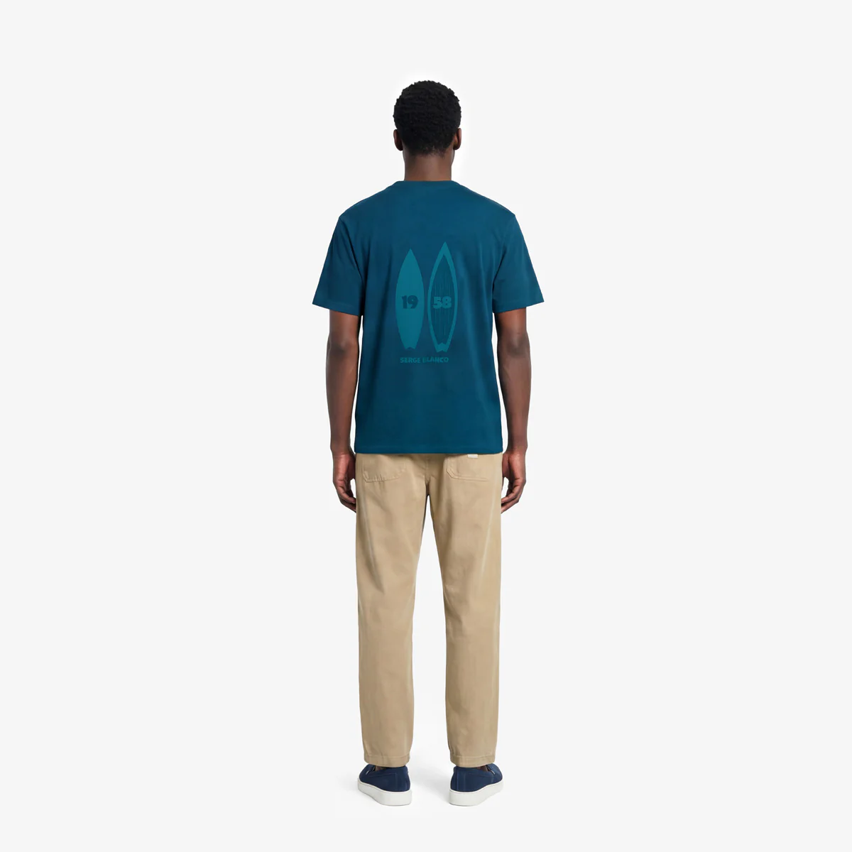 T-shirt col rond en coton imprimé dos surf bleu opale - Image 7