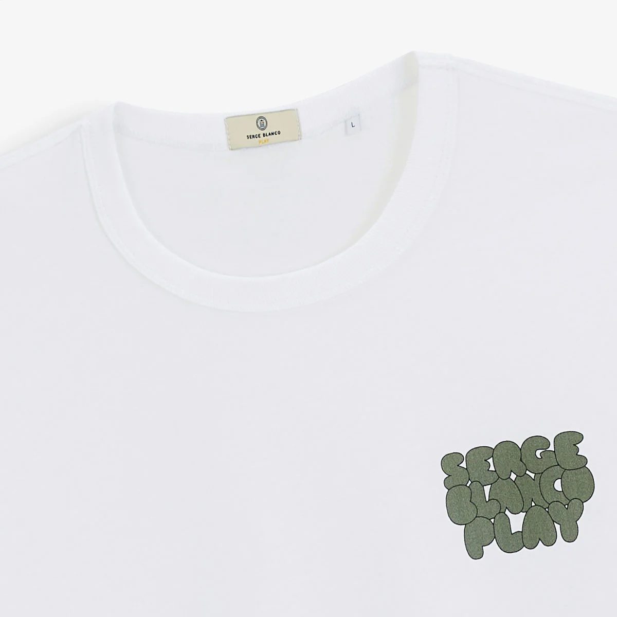 T-shirt col rond en jersey de coton blanc avec imprimé sur la poitrine - Image 4