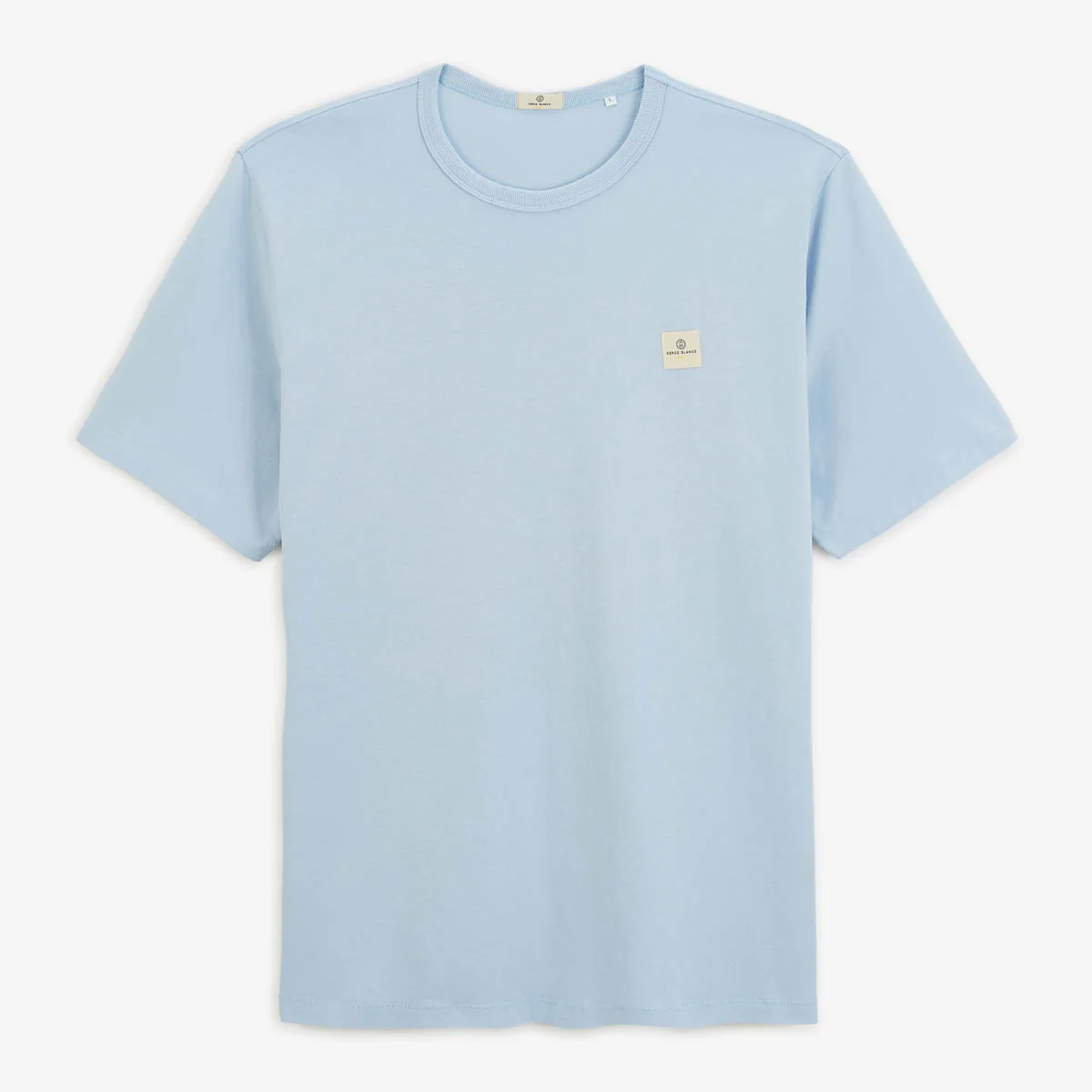 T-shirt col rond en jersey de coton bleu céleste imprimé dos - Image 3