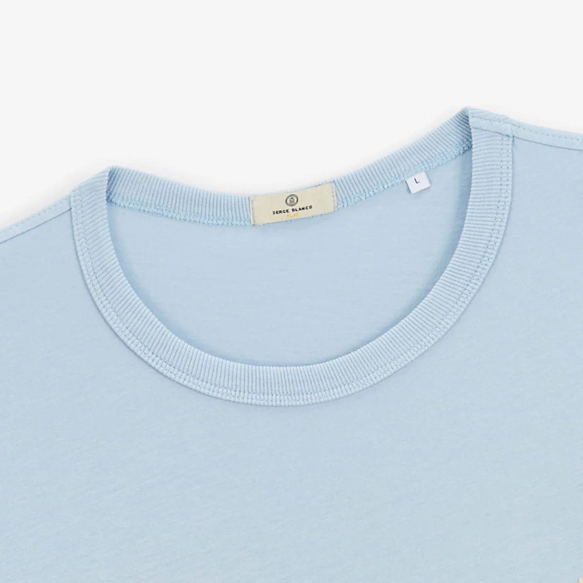 T-shirt col rond en jersey de coton bleu céleste imprimé dos - Image 4
