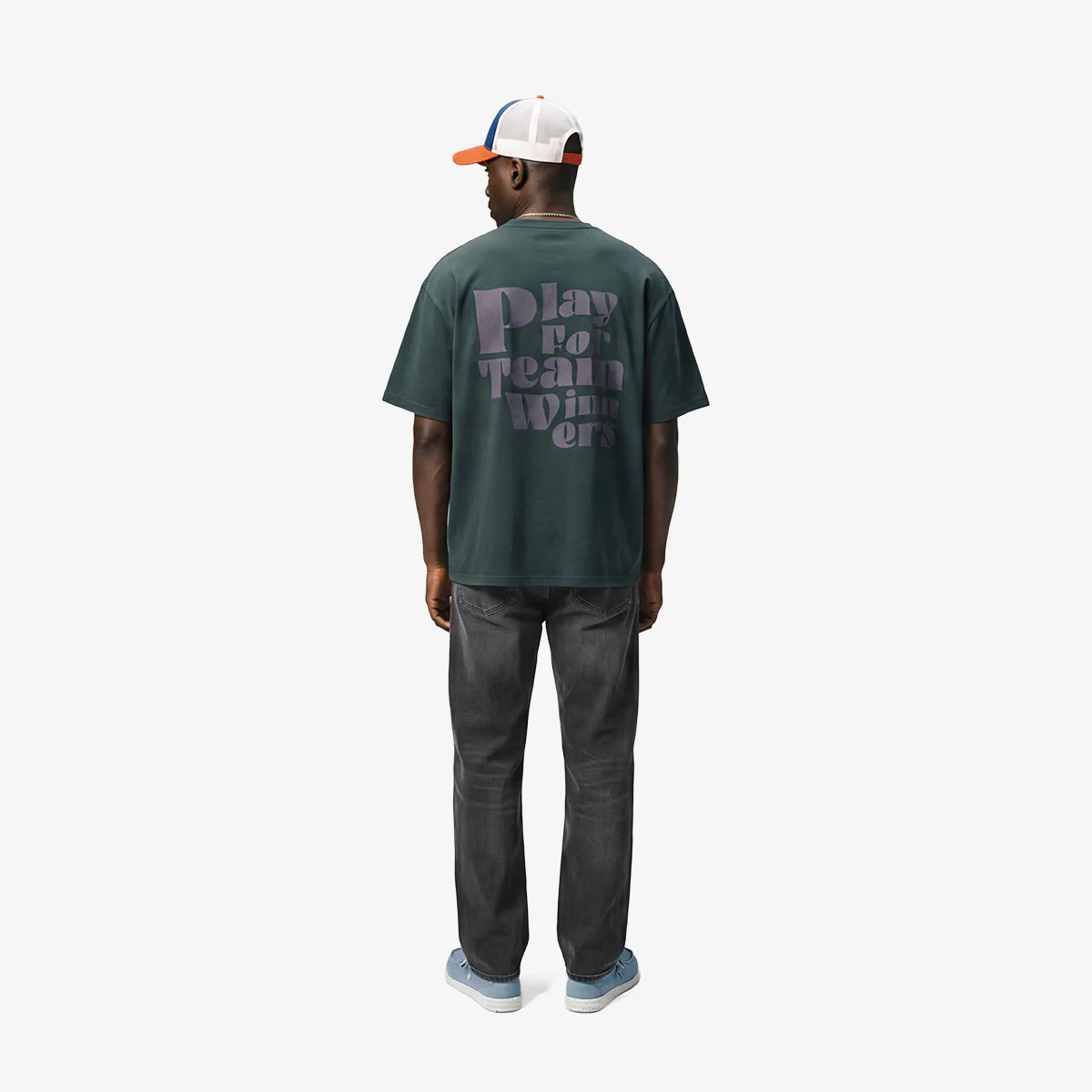 T-shirt col rond en jersey de coton gris carbone imprimé dos - Image 7