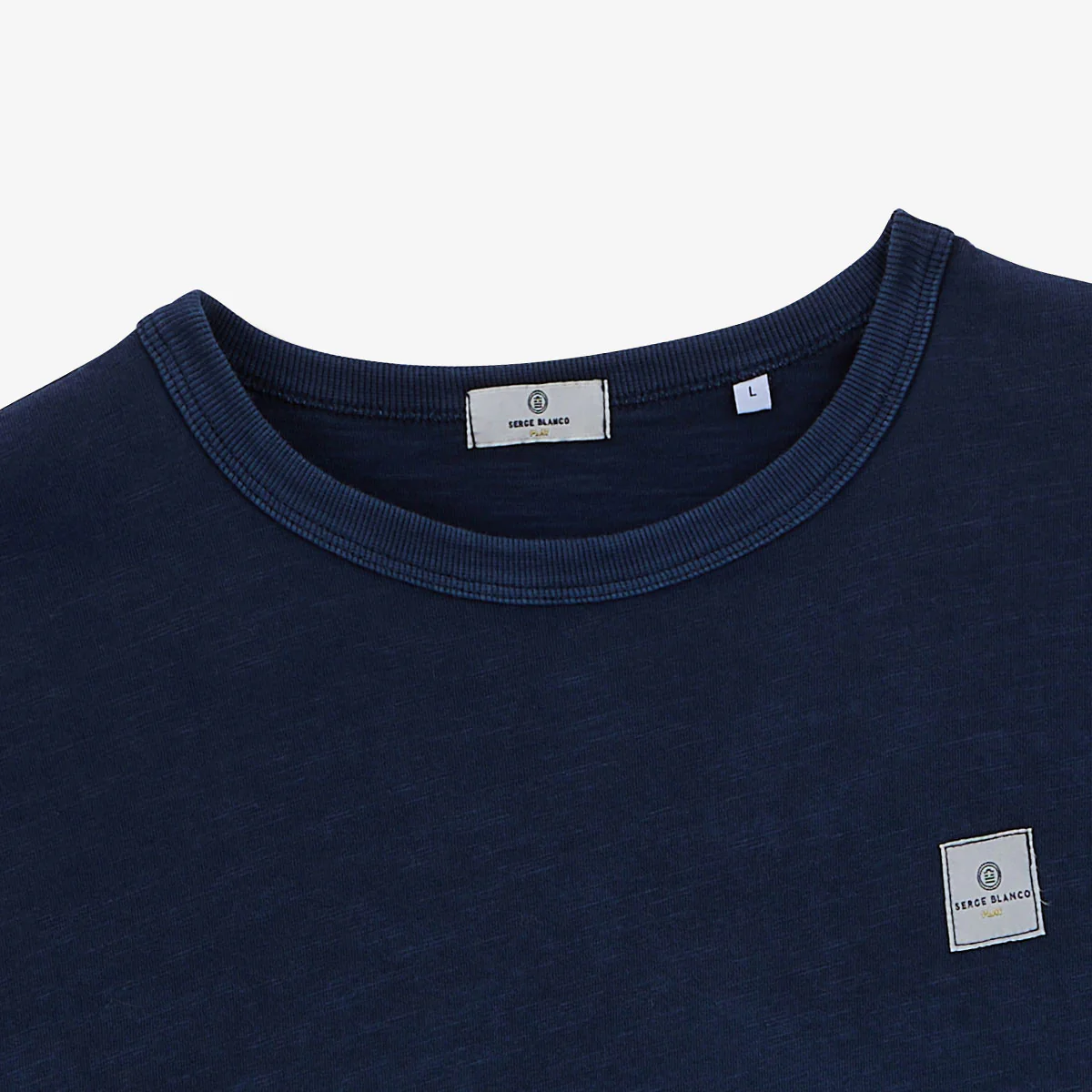 T-shirt col rond en jersey de coton slub pigment dye bleu marine - Image 3