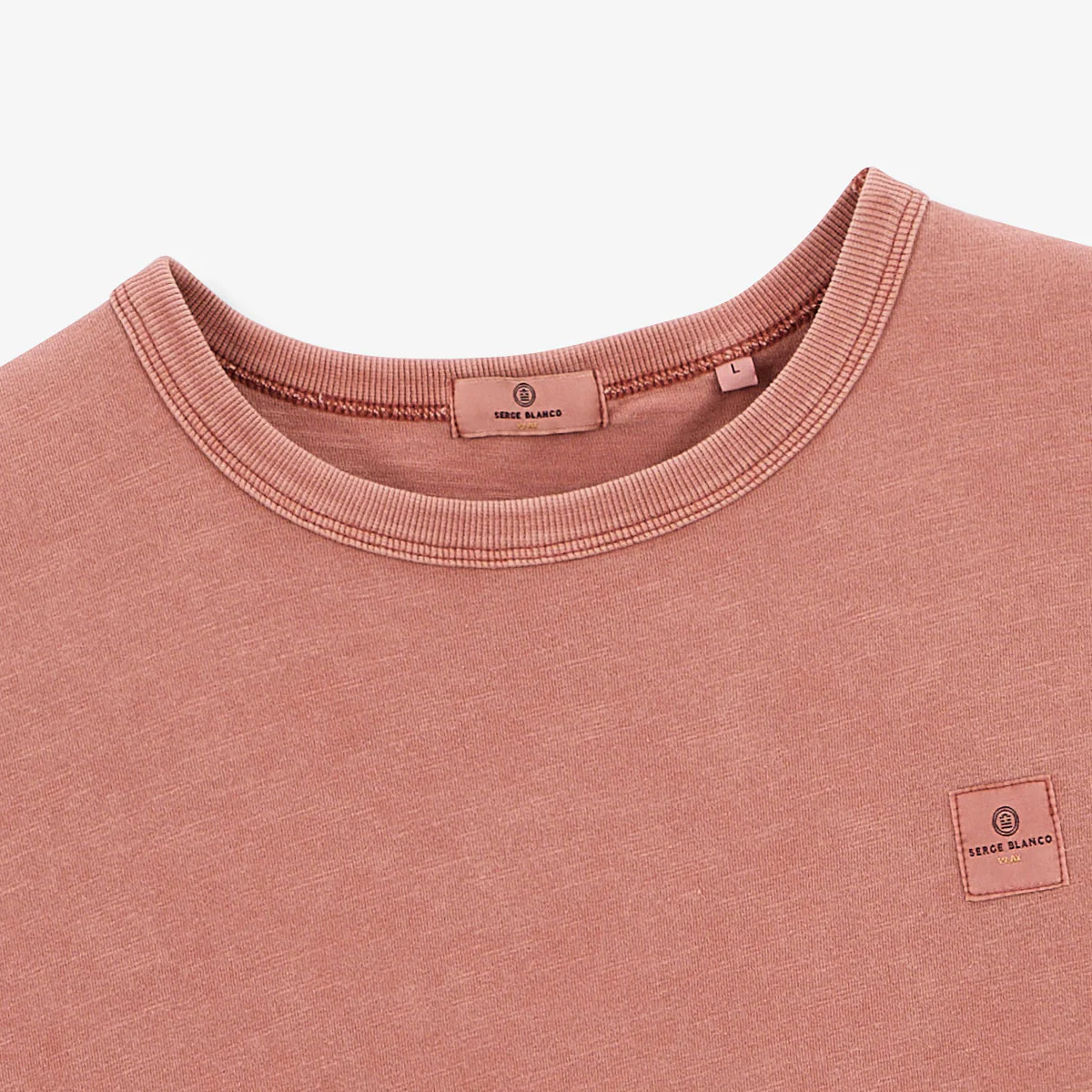 T-shirt col rond en jersey de coton slub pigment dye orange rouille - Image 3