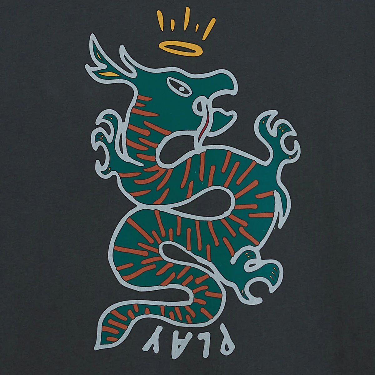 T-shirt col rond gris carbone en coton imprimé dos dragon - Image 6