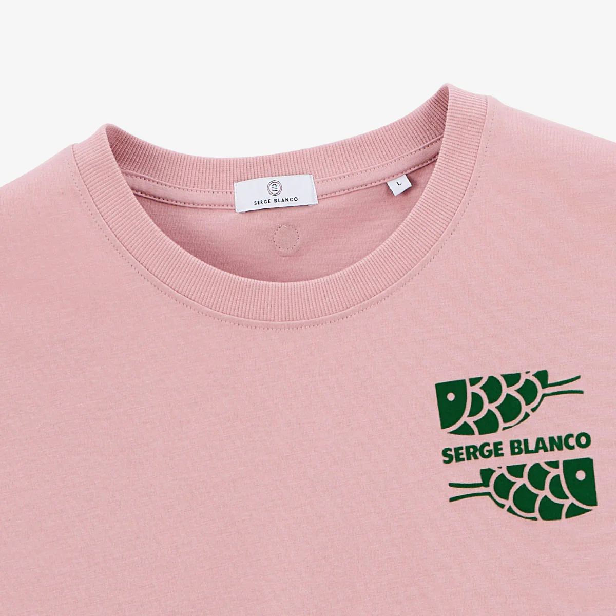 T-shirt col rond imprimé poitrine en coton rose - Image 4