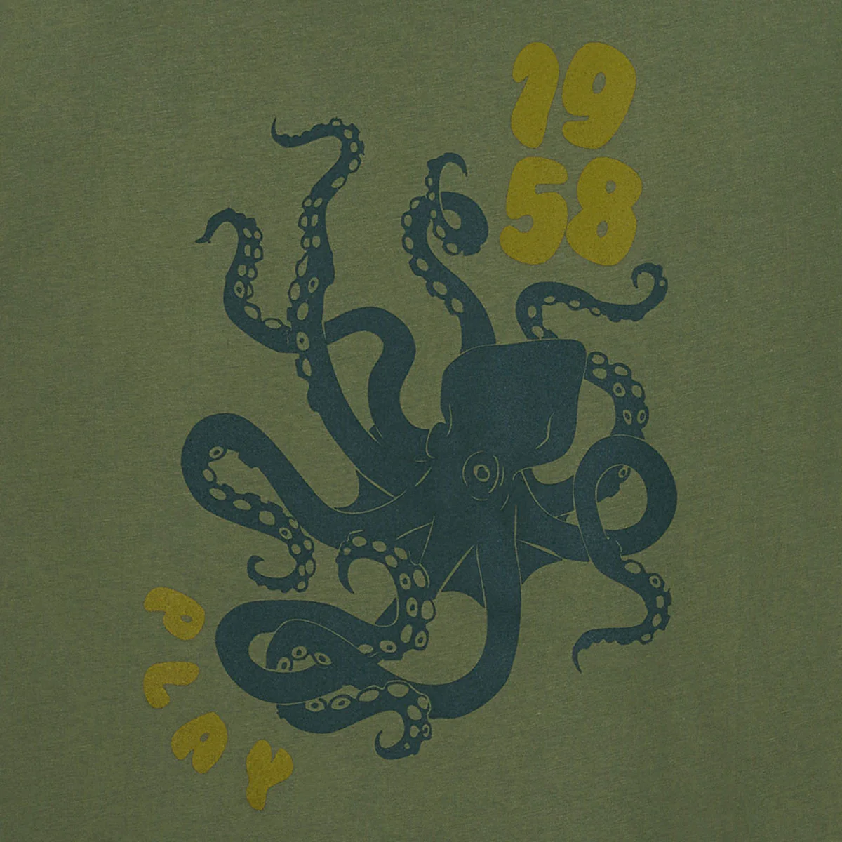 T-shirt col rond vert militaire en coton imprimé dos pieuvre - Image 6