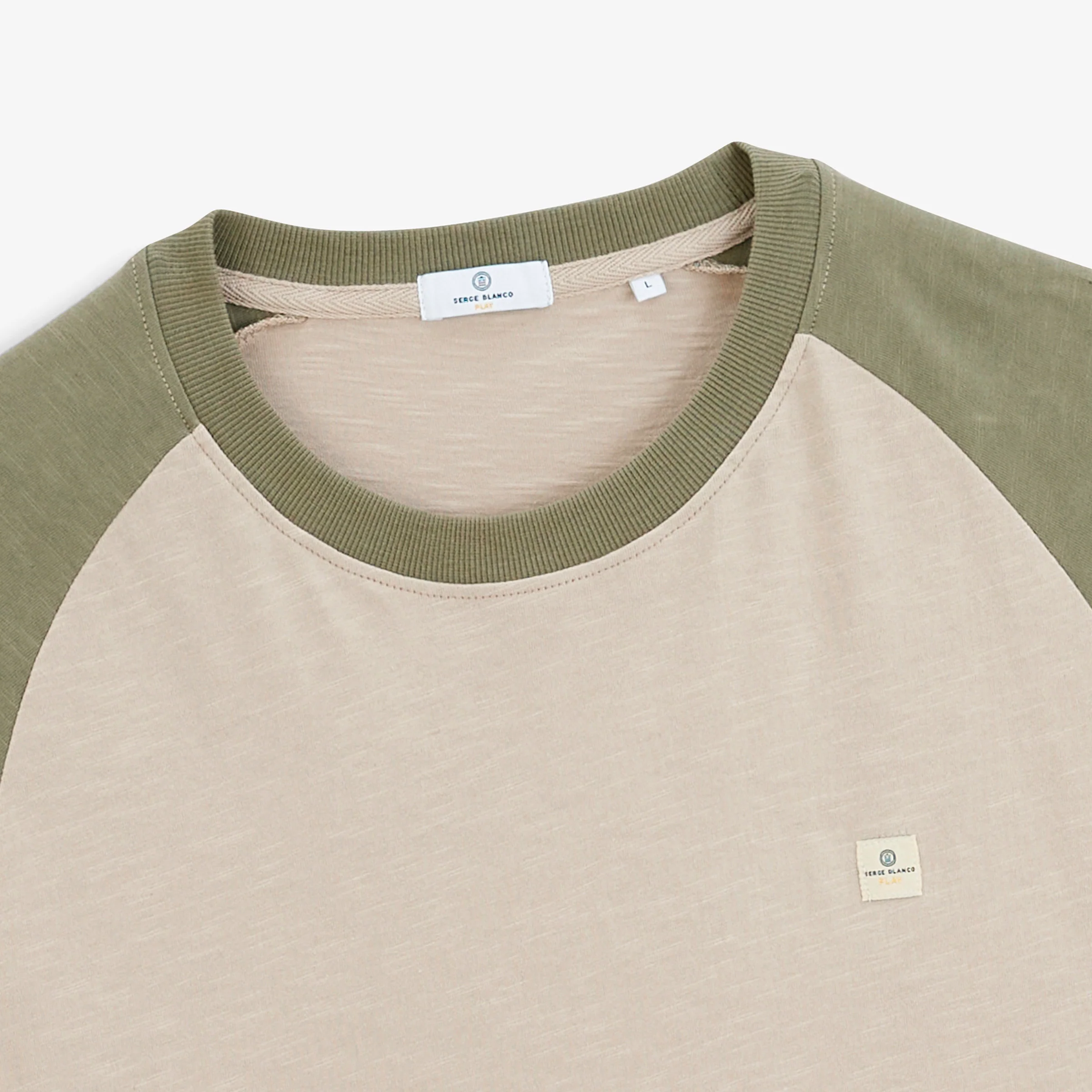 T-shirt manches longues col rond coton imprimé Play beige et kaki - Image 3